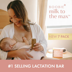 Boobie Brands oatmeal bar on a kitchen counter with tea, convenient lactation support.