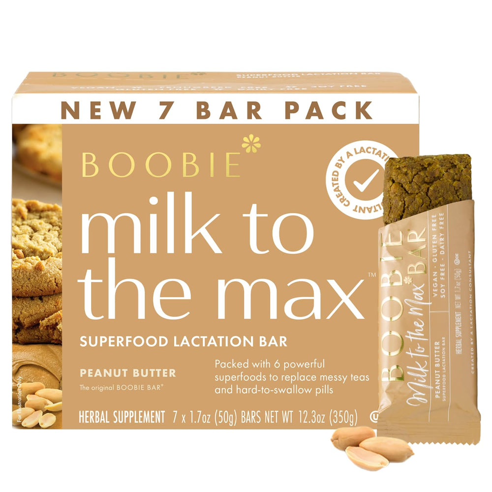 Boobie Bar Superfood Peanut Butter Lactation Bar front view, convenient milk-support snack for nursing moms.