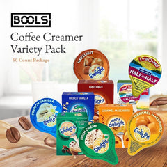 Bools creamer five-flavor display highlights convenient single-serve portions for quick caffeine boosts