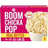 Angie's BOOMCHICKAPOP real butter popcorn box for quick, satisfying snacking.