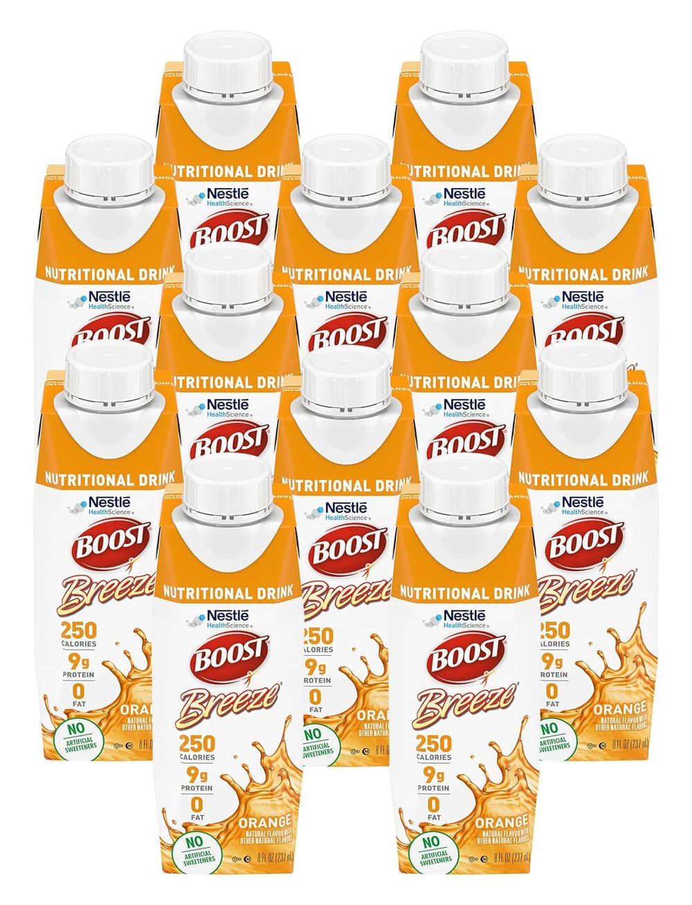 BOOST Breeze orange nutritional drink 8oz bottle with refreshing flavor and protein.