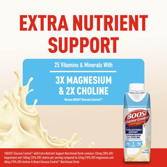 BOOST Glucose Control vanilla nutrition panel highlights protein and essential vitamins