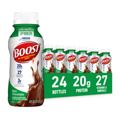 BOOST High Protein with Fiber chocolate bottle pour for on-the-go nutrition