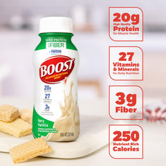Creamy vanilla BOOST shake shown as a convenient on-the-go nutrition option.