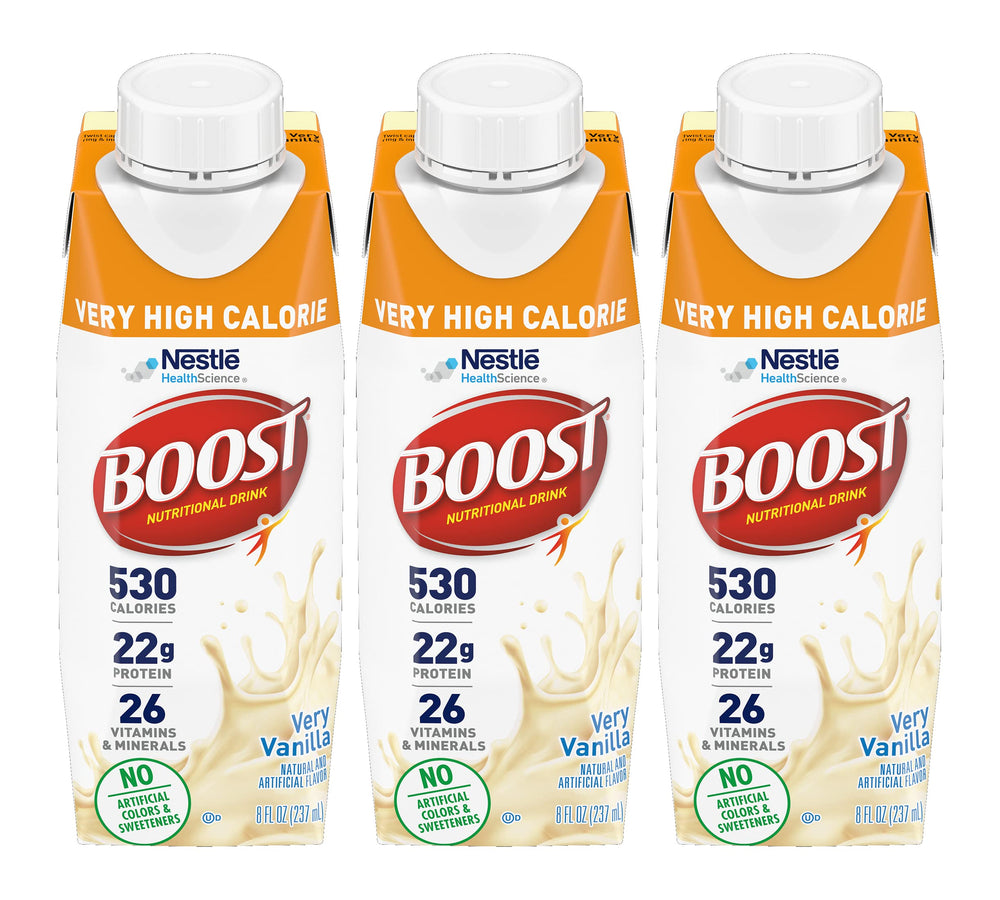 BOOST VHC Vanilla bottle on counter for daily nutrition.