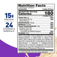 BOOST Vanilla 8 oz bottle nutrition facts highlighting protein, vitamins, and minerals
