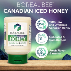 BOREAL BEE squeeze bottle – precise drizzle over pancakes.