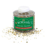 Borsari Savory Seasoned Salt Blend bottle ready to season with thyme and lavender for everyday meals.