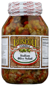 Boscoli Family Italian Olive Salad jar—tangy topping for salads and sandwiches