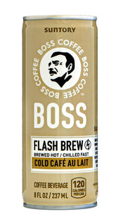 BOSS Coffee flash brew can, bold flavor ready for on-the-go enjoyment.