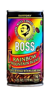 BOSS Rainbow Mountain coffee can front for on-the-go energy