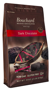 Bouchard premium Belgian dark chocolate 72% cacao packaging highlights premium quality and gifting appeal