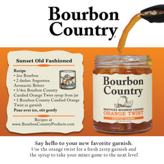Bourbon Country syrup-infused orange twist enhances cocktails with bourbon-vanilla depth.