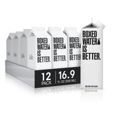 Boxed Water 16.9 oz carton front view, ideal for lunchbox hydration.