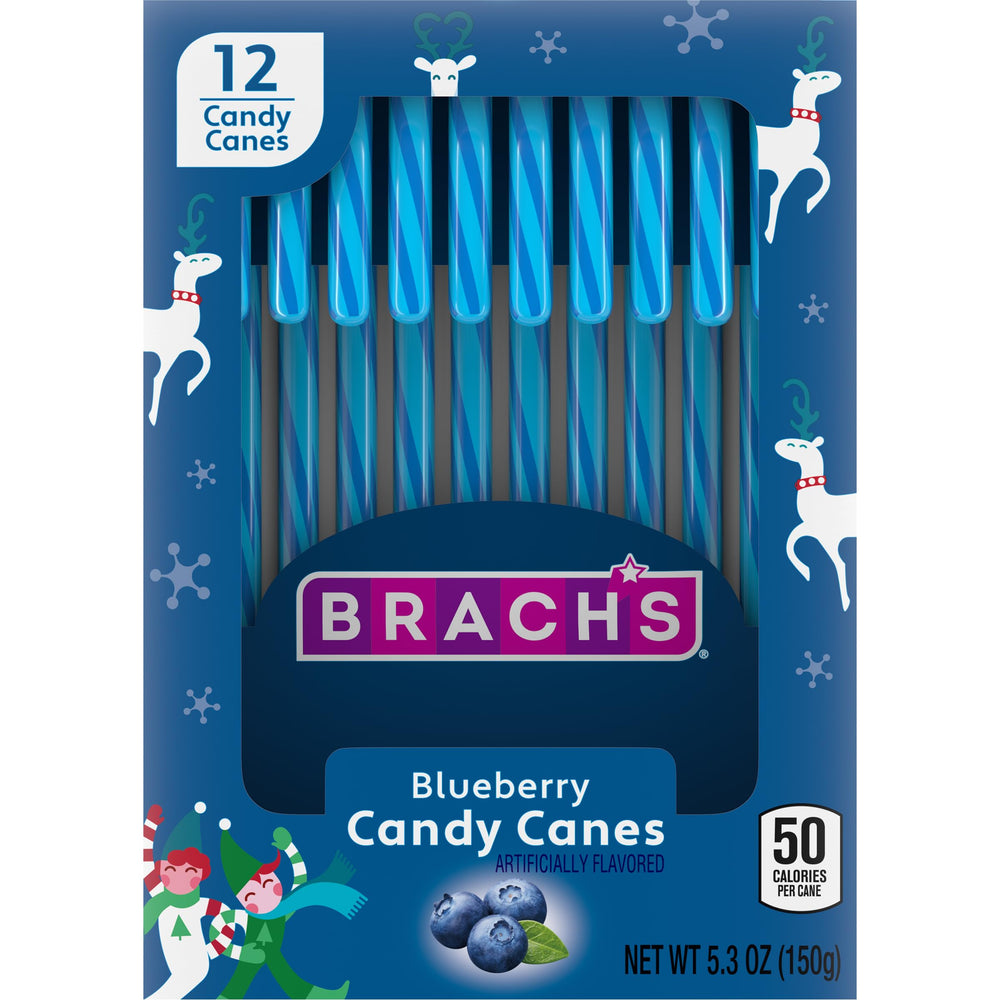 Brach’s Blueberry Candy Canes wrapped, perfect for sharing and gifting.