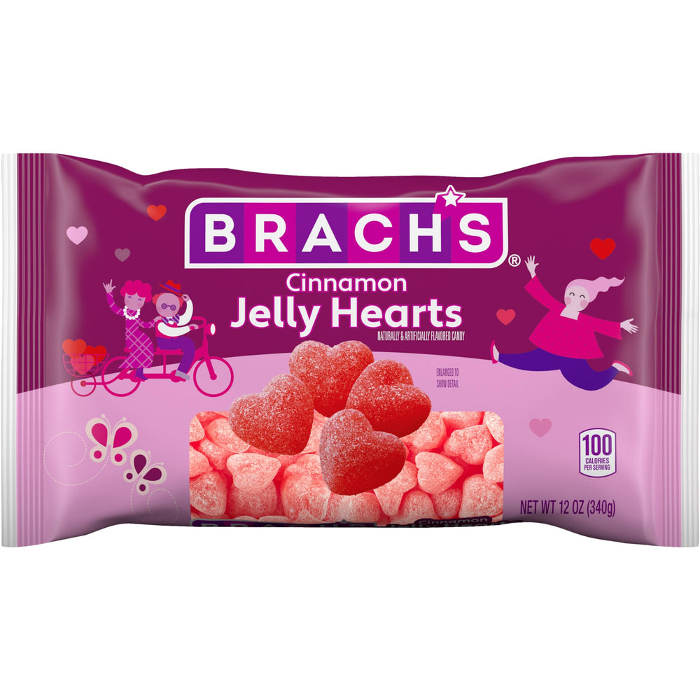 Brach’s Cinnamon Jelly Hearts bag on display, a shareable Valentine’s treat with spicy-sweet flavor.