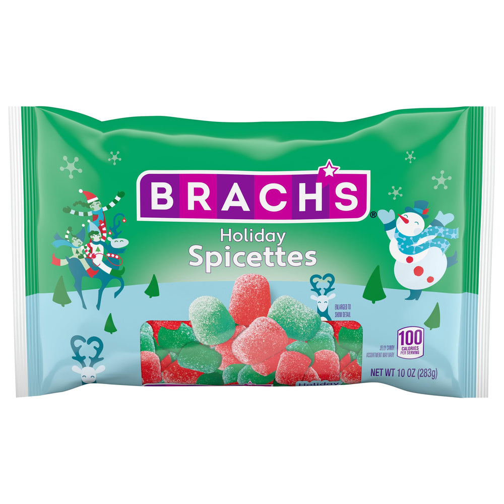Brach's Holiday Spicettes red and green gumdrops in a festive bowl for holiday snacking.