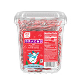 Brach's mini peppermint canes in a tub, ideal for sharing at gatherings.