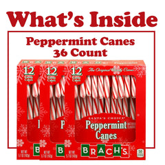 Brach's peppermint candy canes back label shows the three-box set for bulk gifting.