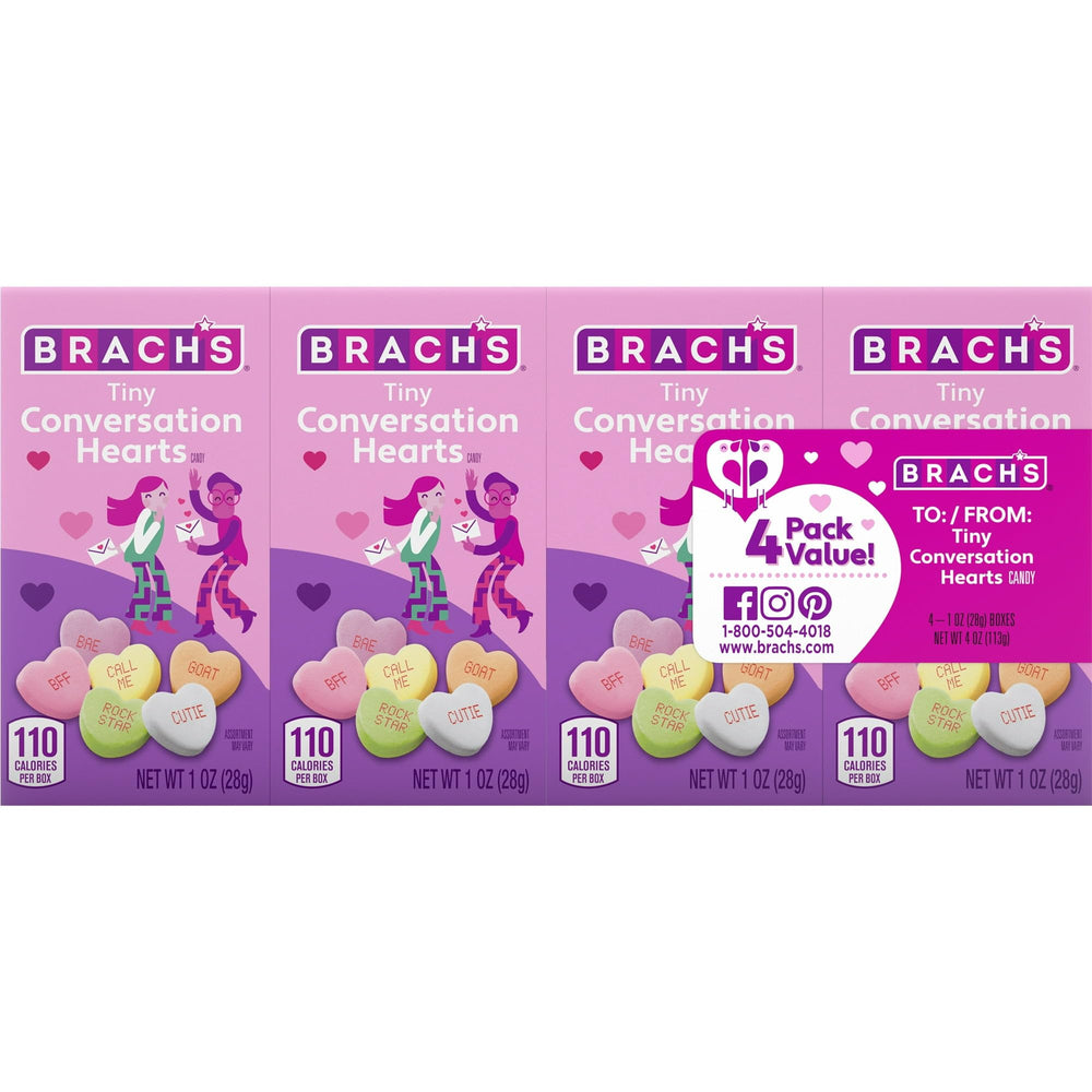 Brach's Tiny Conversation Hearts To/From boxes ready for gifting on Valentine’s Day.