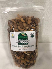 Braga Organic Farms Pacific Coast Blend packaging with roasted, salted nuts.
