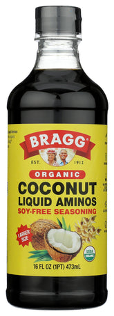 Bragg Coconut Aminos bottle for soy-free, gluten-free umami in cooking