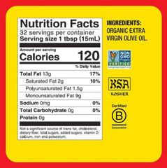 Bragg olive oil on salad demonstrates a glossy finish and aroma enhancement.