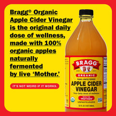 Close-up of Bragg label showing organic and kosher certifications.