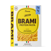 BRAMI 8-pack penne pasta box highlighting protein-packed pasta.