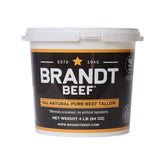 Brandt Beef Tallow tub closeup showing 100% pure fat for cooking.