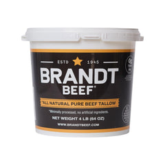 Brandt Beef Tallow tub closeup showing 100% pure fat for cooking.