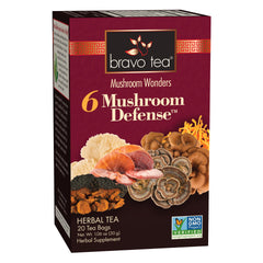 Bravo Teas 6Mushroom Dfns pack shot highlighting premium pantry tea for cooking