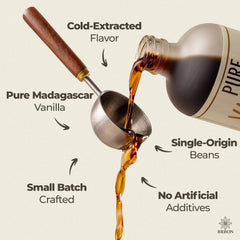 Close-up of BRBON vanilla extract reveals small-batch, cold extraction for depth