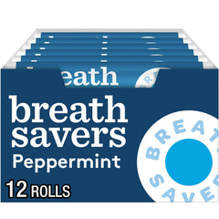Breath Savers peppermint mints box-front for portable freshness on the go.