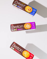 Breton Multigrain Crackers with spread topping—perfect for appetizers.
