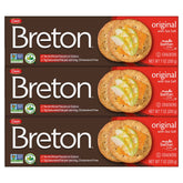Breton Original Crackers 3-pack on display, convenient family snack option