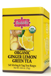 Brew La La Organic Green Tea tin front, showcasing freshness and organic farming.