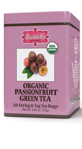 Brew La La Passionfruit Green Tea tin with 50 bags for daily refreshment.