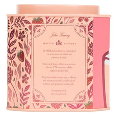 A cup of Harney & Sons Strawberry Milkshake tea brewed to reveal creamy strawberry aroma.