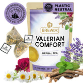 BREWIX Valerian Comfort Tea pyramid bags ready to brew for a calm evening