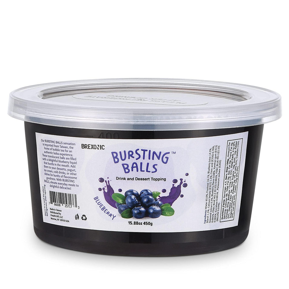 BREXONIC blueberry popping boba pearls close-up with fruity burst