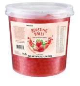 BREXONIC strawberry popping boba pearls close-up showing bursting fruity juice.