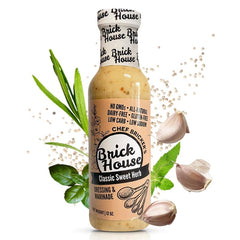Brick House Classic Sweet Herb Vinaigrette bottle pour for keto friendly salads