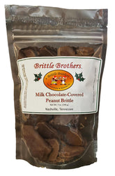 Brittle Brothers chocolate-covered peanut brittle gift bag with rich milk chocolate coating and nutty crunch.