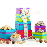 Broadway Basketeers birthday gift tower packaging for premium gifting