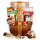 Broadway Basketeers gourmet gift basket wrapped for gifting on special occasions.