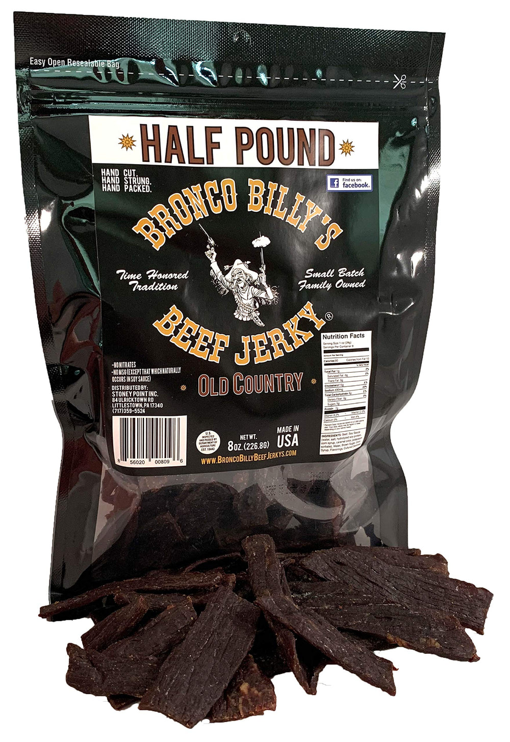 Bronco Billy's Jerky Hickory Smoked resealable packaging keeps freshness on the go