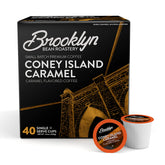 Brooklyn Beans Coney Island Caramel pods in a pack for Keurig brewers.