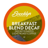 Brooklyn Beans Decaf Breakfast Blend pods box for a gentle start to your day.