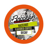 Brooklyn Beans Hazelnut Decaf pods in a box, ideal for quick Keurig brewing.